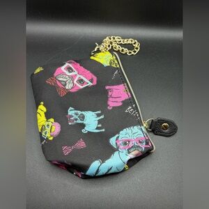 Betsey Johnson Multicolor Pug Dog Wristlet Pouch Bag Clutch, Y2K Style Accessory